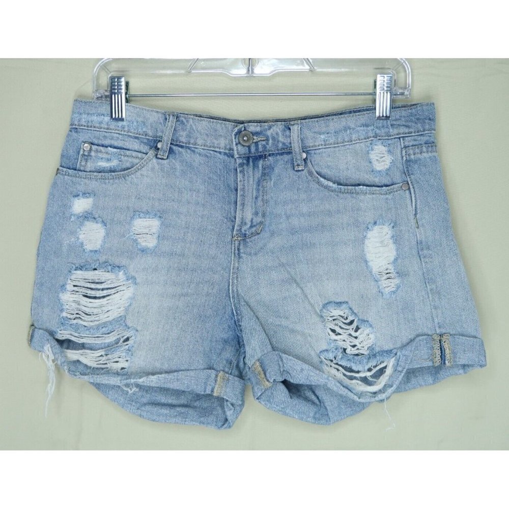 Articles of Society Jean Shorts Blue Denim Distressed Destroyed Womens Size 27